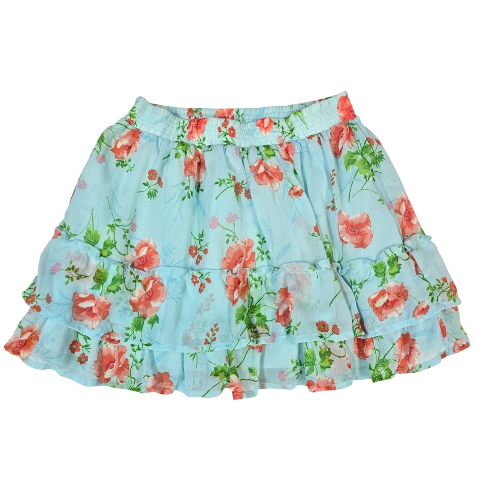 Abercrombie & Fitch Kids Blue Floral Tiered Ruffle Skirt Size S Poppy Print